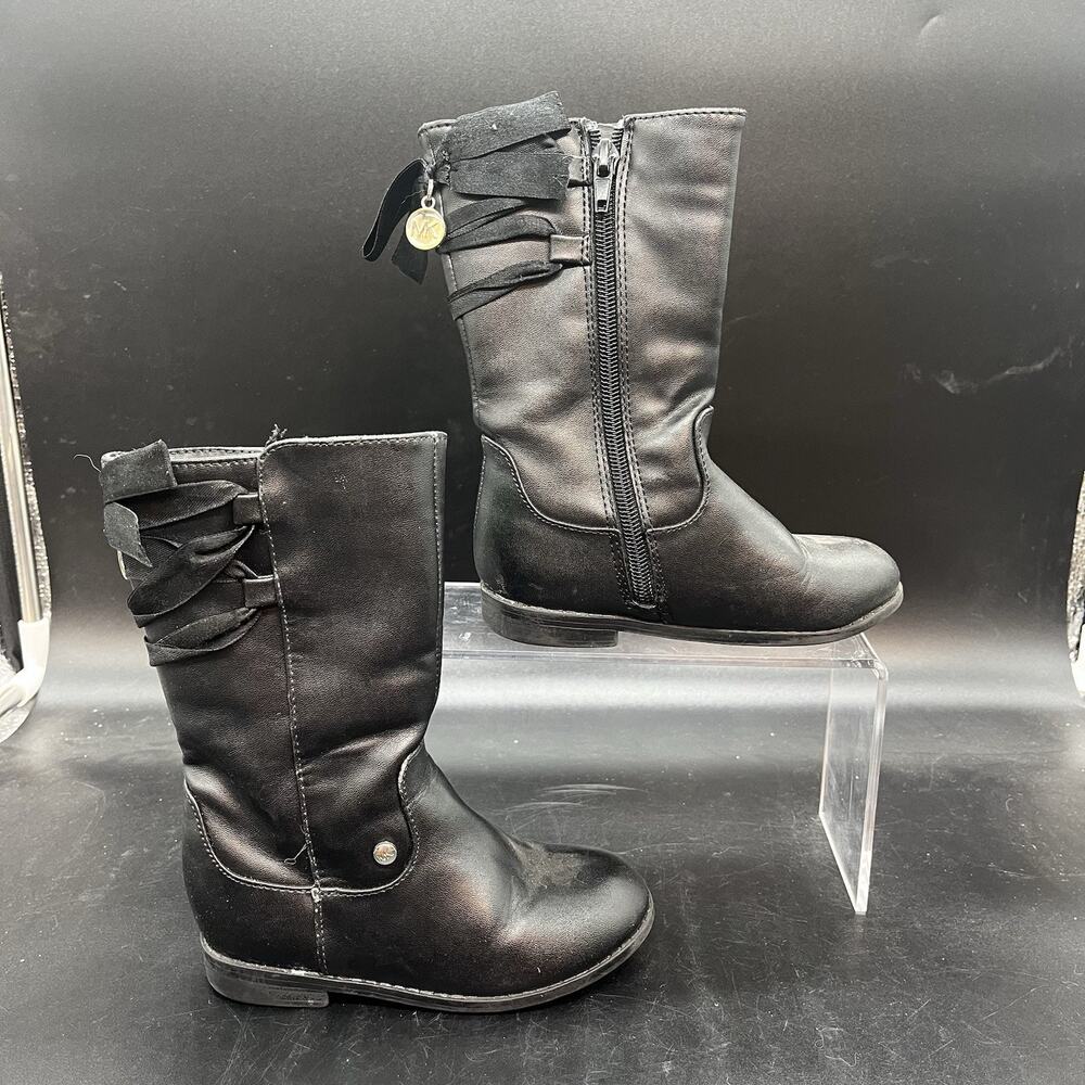 Michael Kors girls Imogen-T black riding boot size 8 ribbon bow MK